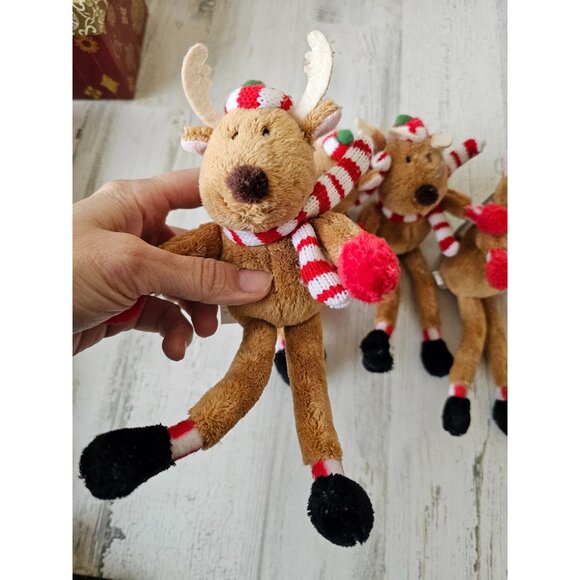 Hallmark plush reindeer bendable ornament Xmas decor vintage set - Picture 2 of 6